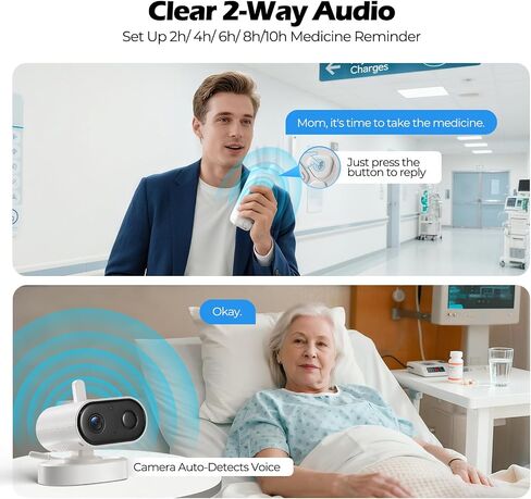 Elderly Monitor with Camera and Audio, Two-Way Talk Baby Monitors for Elderly Care, Call Button, Med Reminder Camera for Elderly Monitoring, for Seniors, Dementia Patients (No WiFi) in Saudi Arabia