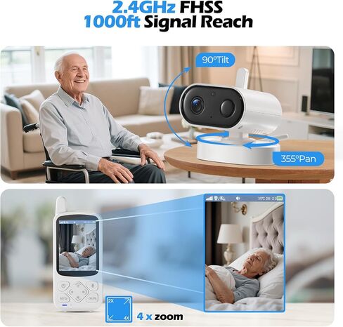Elderly Monitor with Camera and Audio, Two-Way Talk Baby Monitors for Elderly Care, Call Button, Med Reminder Camera for Elderly Monitoring, for Seniors, Dementia Patients (No WiFi) in Saudi Arabia