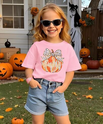 Toddler Pumpkin Halloween Tshirt Baby Boy Girl Gold Glitter Pumpkin Tee Short Sleeve Spooky Season Top Kids in Saudi Arabia