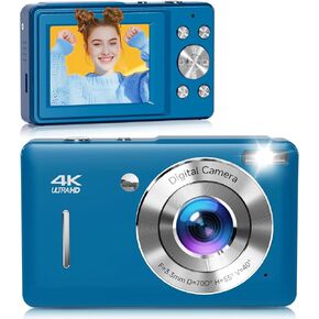 Digital Camera, 44MP FHD 1080P, 16X Zoom, 32GB SD Card, Compact Camera for Kids Teens Adults, Blue in Kuwait
