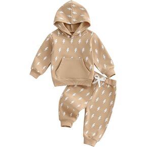 Ynibbim طفل صبي الشتاء الزي البرق يطبع طويلة الأكمام مقنعين البلوز الدافئة الطفل Sweatsuits الخريف بانت مجموعات in Kuwait