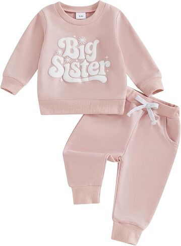 Toddler Baby Girl Sister Matching Outfits Set Big Sister & Lil Sister Sweatshirt and Elastic Drawstring Pants Set in Saudi Arabia
