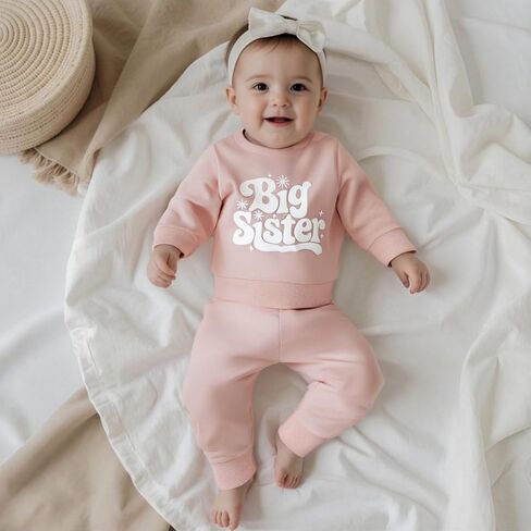 Toddler Baby Girl Sister Matching Outfits Set Big Sister & Lil Sister Sweatshirt and Elastic Drawstring Pants Set in Saudi Arabia