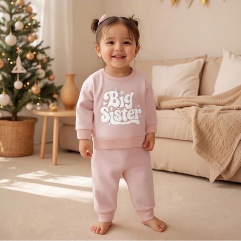 Toddler Baby Girl Sister Matching Outfits Set Big Sister & Lil Sister Sweatshirt and Elastic Drawstring Pants Set in Saudi Arabia