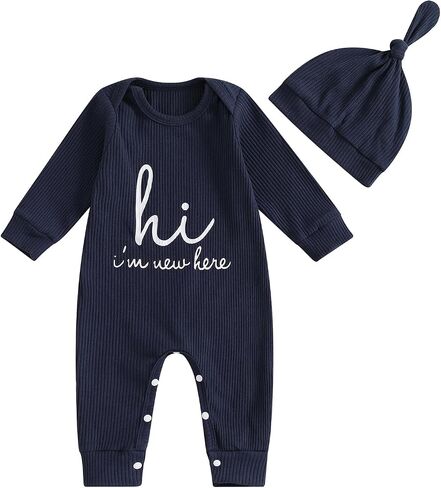 Giraropa Newborn Baby Boy Long Sleeve Romper Bodysuits Coming Home Outfit 2Pcs Hat Jumpsuit Cute Infant Fall Winter Clothes in Saudi Arabia