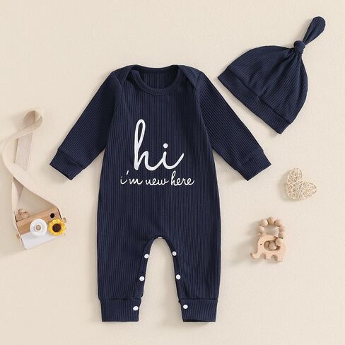 Giraropa Newborn Baby Boy Long Sleeve Romper Bodysuits Coming Home Outfit 2Pcs Hat Jumpsuit Cute Infant Fall Winter Clothes in Saudi Arabia