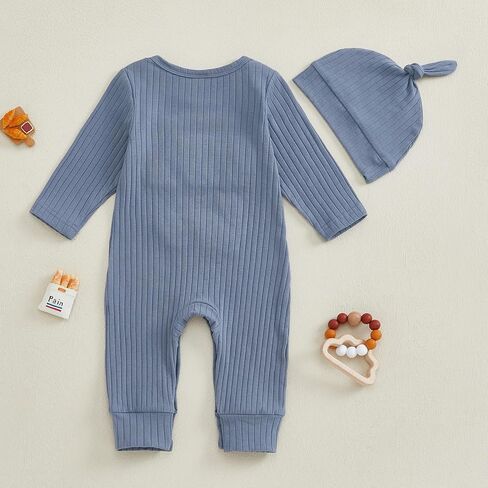 Giraropa Newborn Baby Boy Long Sleeve Romper Bodysuits Coming Home Outfit 2Pcs Hat Jumpsuit Cute Infant Fall Winter Clothes in Saudi Arabia