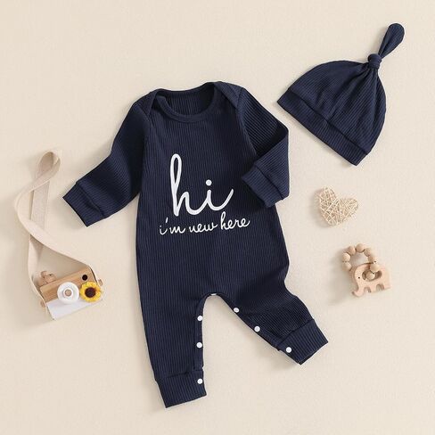 Giraropa Newborn Baby Boy Long Sleeve Romper Bodysuits Coming Home Outfit 2Pcs Hat Jumpsuit Cute Infant Fall Winter Clothes in Saudi Arabia