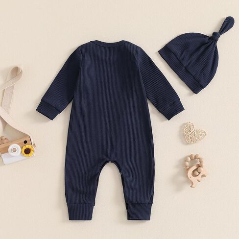 Giraropa Newborn Baby Boy Long Sleeve Romper Bodysuits Coming Home Outfit 2Pcs Hat Jumpsuit Cute Infant Fall Winter Clothes in Saudi Arabia