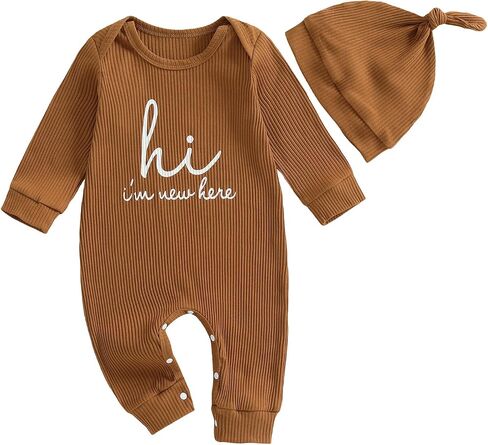 Giraropa Newborn Baby Boy Long Sleeve Romper Bodysuits Coming Home Outfit 2Pcs Hat Jumpsuit Cute Infant Fall Winter Clothes in Saudi Arabia