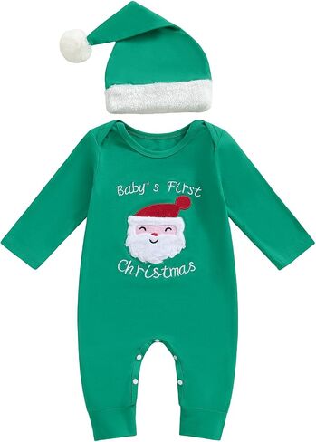 Amuver My First Christmas Baby Boy Girl Outfit Newborn Infant Christmas Clothes Long Sleeve Romper with Santa Hat in Saudi Arabia