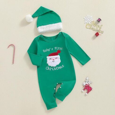 Amuver My First Christmas Baby Boy Girl Outfit Newborn Infant Christmas Clothes Long Sleeve Romper with Santa Hat in Saudi Arabia