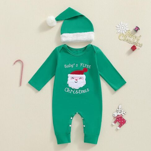 Amuver My First Christmas Baby Boy Girl Outfit Newborn Infant Christmas Clothes Long Sleeve Romper with Santa Hat in Saudi Arabia