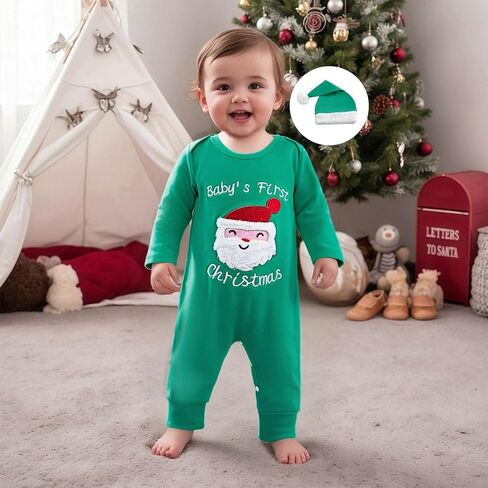 Amuver My First Christmas Baby Boy Girl Outfit Newborn Infant Christmas Clothes Long Sleeve Romper with Santa Hat in Saudi Arabia