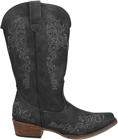 ROPER Womens Riley Scroll Embroidered Snip Toe Casual Boots Mid Calf Low Heel 1-2" - Black - Size 9.5 M in Saudi Arabia