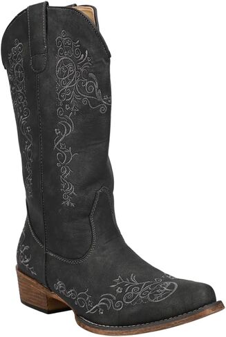 ROPER Womens Riley Scroll Embroidered Snip Toe Casual Boots Mid Calf Low Heel 1-2" - Black - Size 9.5 M in Saudi Arabia