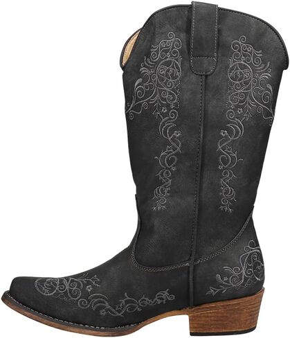 ROPER Womens Riley Scroll Embroidered Snip Toe Casual Boots Mid Calf Low Heel 1-2" - Black - Size 9.5 M in Saudi Arabia