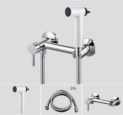 Handheld Bidet Sprayer for Toilet Brass Baby Cloth Diaper Sprayer, Hot & Cold Water Adjustable, White & Chrome with Stainless Steel Hose,One Color-2m Hose in Saudi Arabia