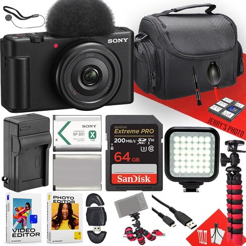 Sony ZV-1F Digital Camera + 64GB Memory + LED Light + Extra Battery + Extra Charger + Spider Tripod + More (17pc Bundle) (Renewed) in Saudi Arabia