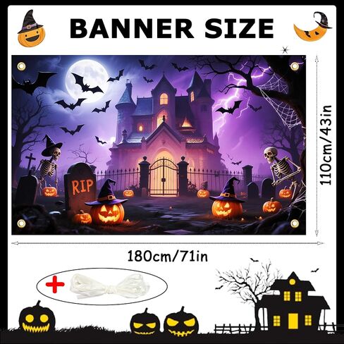Halloween Backdrop 6x3.6ft Happy Halloween Backdrops for Photoshoot Jack O'Lantern Pumpkin Lantern Horror Moon Night Scary Cemetery Background with 19.68ft Rope for Adult Family Party Birthday Decor in Saudi Arabia