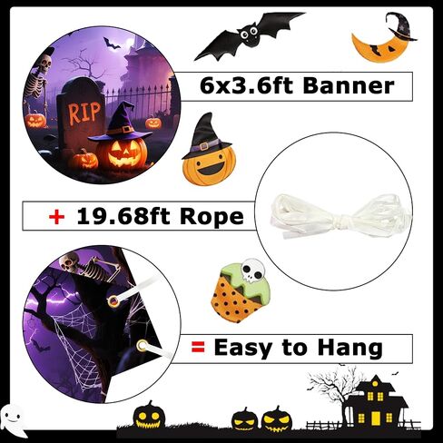 Halloween Backdrop 6x3.6ft Happy Halloween Backdrops for Photoshoot Jack O'Lantern Pumpkin Lantern Horror Moon Night Scary Cemetery Background with 19.68ft Rope for Adult Family Party Birthday Decor in Saudi Arabia