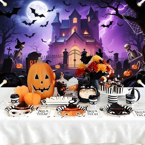 Halloween Backdrop 6x3.6ft Happy Halloween Backdrops for Photoshoot Jack O'Lantern Pumpkin Lantern Horror Moon Night Scary Cemetery Background with 19.68ft Rope for Adult Family Party Birthday Decor in Saudi Arabia