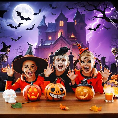 Halloween Backdrop 6x3.6ft Happy Halloween Backdrops for Photoshoot Jack O'Lantern Pumpkin Lantern Horror Moon Night Scary Cemetery Background with 19.68ft Rope for Adult Family Party Birthday Decor in Saudi Arabia