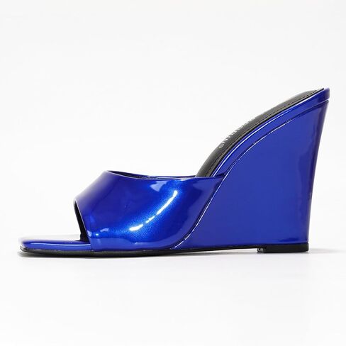 Cape Robbin Women's Metallic Slip-On Wedge Heels with Square Toe - 3.75 Inch Chunky Block Heels for Women - Dressy Wedge Sandals (Willamina) in Saudi Arabia