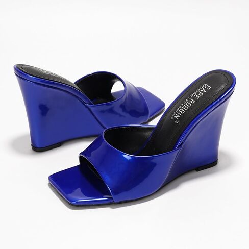 Cape Robbin Women's Metallic Slip-On Wedge Heels with Square Toe - 3.75 Inch Chunky Block Heels for Women - Dressy Wedge Sandals (Willamina) in Saudi Arabia