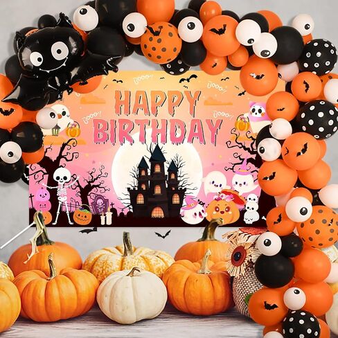 Halloween Birthday Banner Pink Ghost Castle Pumpkin Cute Halloween Birthday Backdrop Party Decorations for Girl in Saudi Arabia