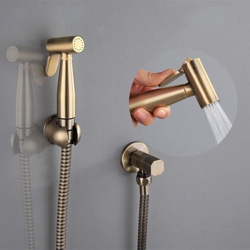 Handheld Bidet Sprayer for Toilet Brushed Brass Portable Baby Cloth Diaper with Hose and Bracket, Feminine Wash, Easy to Install in Saudi Arabia
