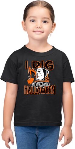 Go All Out I Dig Halloween Funny Ghost Driving Excavator Toddler Youth Toddler T-Shirt in Saudi Arabia