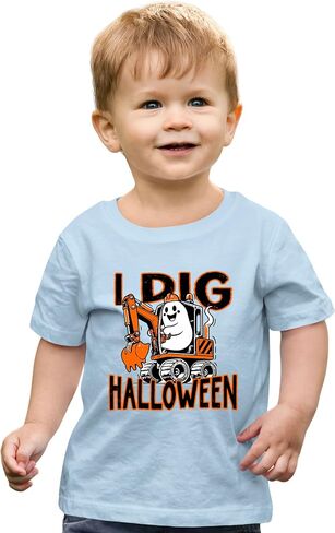 Go All Out I Dig Halloween Funny Ghost Driving Excavator Toddler Youth Toddler T-Shirt in Saudi Arabia