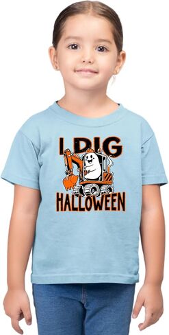 Go All Out I Dig Halloween Funny Ghost Driving Excavator Toddler Youth Toddler T-Shirt in Saudi Arabia
