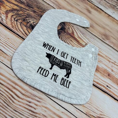 When I Get Teeth Feed Me Beef Infant Gray Baby Bib in Saudi Arabia