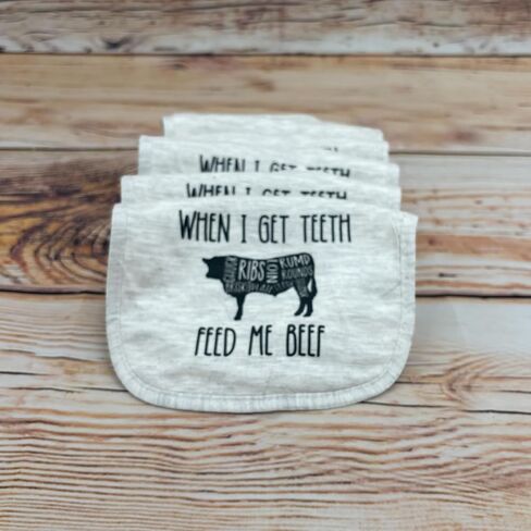 When I Get Teeth Feed Me Beef Infant Gray Baby Bib in Saudi Arabia