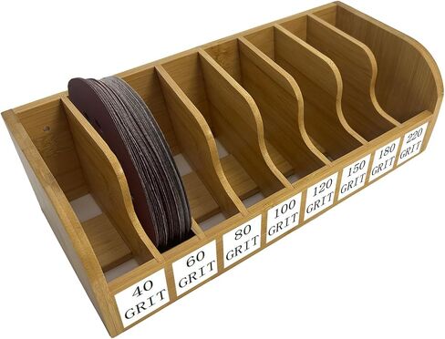 Bamboo Sandpaper Holder & Organizer - Pre-Assembled Storage for 5 Inch Sanding Discs, Sanding Blocks & Saw Blades | Compact & Durable Woodworking Tool Accessory (10 bins) in Saudi Arabia