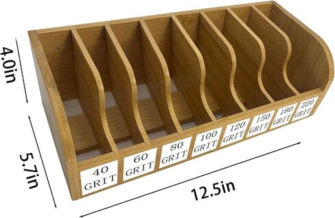 Bamboo Sandpaper Holder & Organizer - Pre-Assembled Storage for 5 Inch Sanding Discs, Sanding Blocks & Saw Blades | Compact & Durable Woodworking Tool Accessory (10 bins) in Saudi Arabia