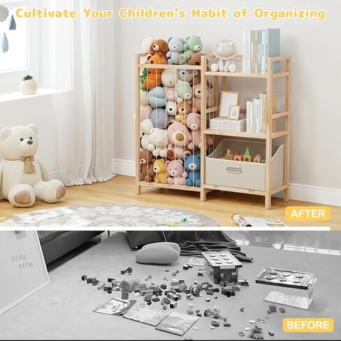 تخزين الحيوانات المحشوة مع رف للكتب، منظم ألعاب قطيفة مقاس 81.28 سم مع رف للكتب، حامل خشبي للحيوانات المحشوة مع صندوق قابل للإزالة، تخزين قطيفة حديقة الحيوان لغرفة النوم/غرفة اللعب/غرفة المعيشة in Kuwait