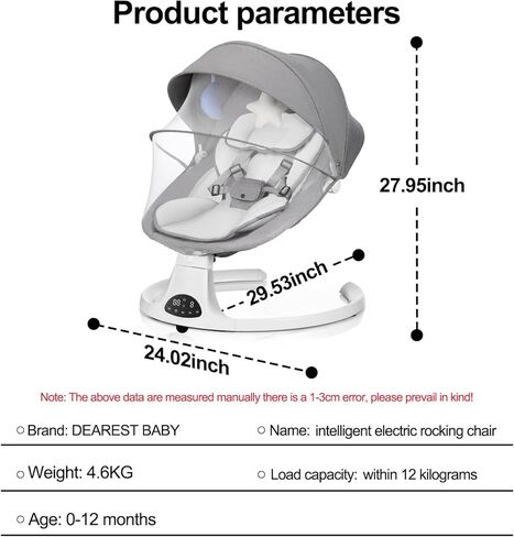 Baby Swing for Newborn to Toddler, 5 Speed Portable Infant Swing with Bluetooth Touch, Remote Control, 10 Lullabies, Timer, 5 Point Harness and Soft Fabric (Grey) in Saudi Arabia