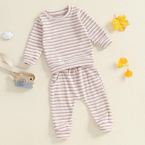 Afunbaby Winter Baby Boy Clothes Toddler Baby Boy Fall Outfit Waffle Knit Long Sleeve Sweatshirt Shirt Pants Clothing Set in Saudi Arabia