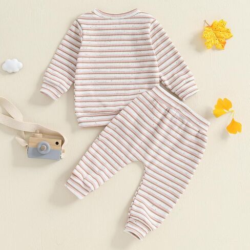 Afunbaby Winter Baby Boy Clothes Toddler Baby Boy Fall Outfit Waffle Knit Long Sleeve Sweatshirt Shirt Pants Clothing Set in Saudi Arabia