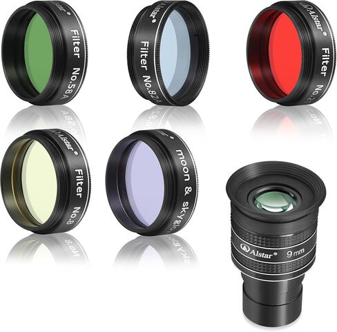Alstar 1.25" 58 Degree 9mm Telescope Eyepiece - Bundle with - 5Pcs 1.25" Telescope Filters Kit in Saudi Arabia