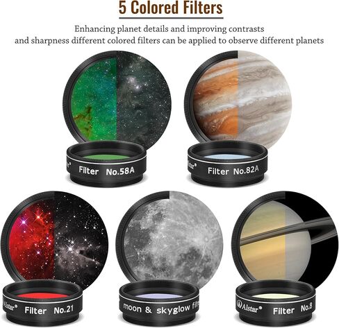 Alstar 1.25" 58 Degree 9mm Telescope Eyepiece - Bundle with - 5Pcs 1.25" Telescope Filters Kit in Saudi Arabia