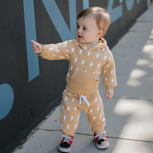 Ynibbim طفل صبي الشتاء الزي البرق يطبع طويلة الأكمام مقنعين البلوز الدافئة الطفل Sweatsuits الخريف بانت مجموعات in Kuwait