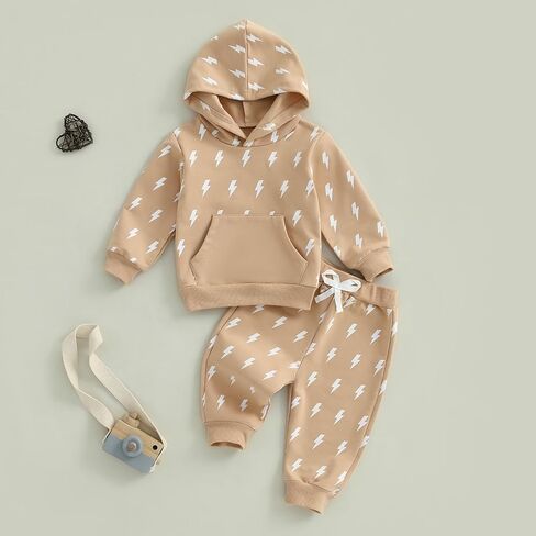 Ynibbim طفل صبي الشتاء الزي البرق يطبع طويلة الأكمام مقنعين البلوز الدافئة الطفل Sweatsuits الخريف بانت مجموعات in Kuwait