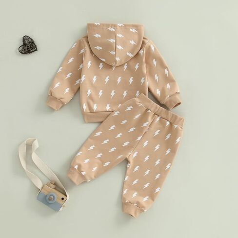 Ynibbim طفل صبي الشتاء الزي البرق يطبع طويلة الأكمام مقنعين البلوز الدافئة الطفل Sweatsuits الخريف بانت مجموعات in Kuwait