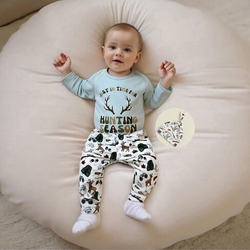 Seyurigaoka Newborn Baby Boy Hunting Outfit Deer Mallard Duck Romper Camo Pants Set Hat 3 Piece Fall Winter Farm Clothes in Saudi Arabia