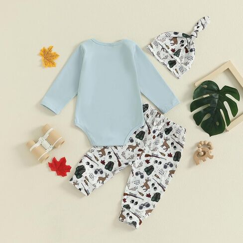 Seyurigaoka Newborn Baby Boy Hunting Outfit Deer Mallard Duck Romper Camo Pants Set Hat 3 Piece Fall Winter Farm Clothes in Saudi Arabia