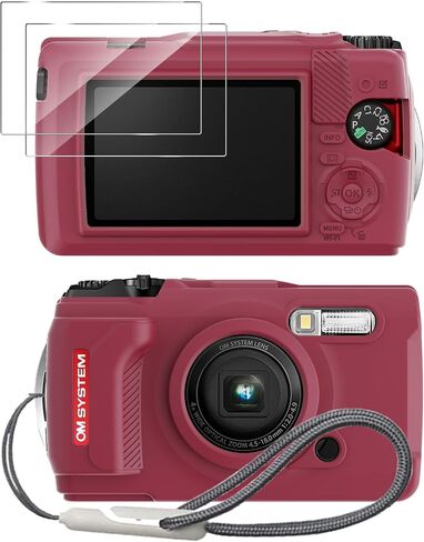 حافظة سيليكون لكاميرا Olympus Tough TG-7 الرقمية مع قطعتين واقي شاشة وحبل - أسود in Kuwait